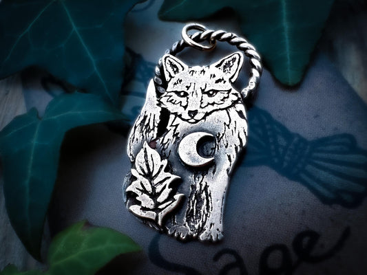 Sterling silver fox totem pendant, symbolizing intelligence and connection to nature