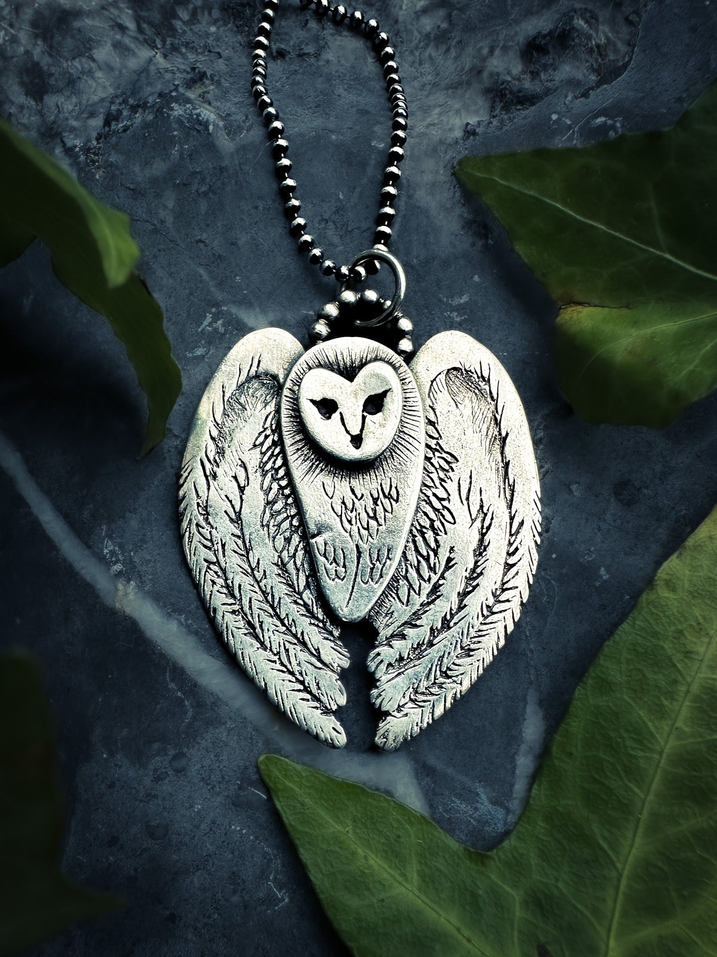 Handmade silver owl totem pendant, part of The Shaman Collection by Silver Labyrinth Jewelry 